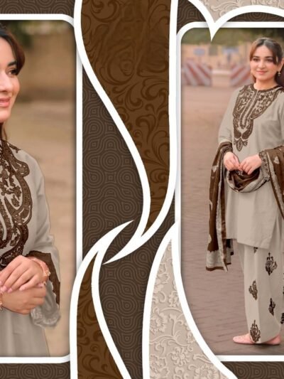 Banarasi Dupatta Readymade Suit – Sand Beige