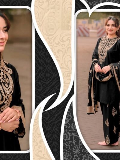 Banarasi Dupatta Readymade Suit – Classic Black