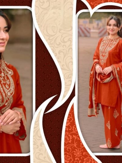 Banarasi Dupatta Readymade Suit – Rust Orange
