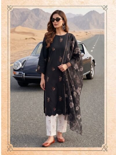Chiffon Dupatta Pakistani Suit – Onyx Black