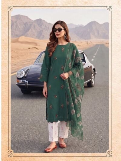 Chiffon Dupatta Pakistani Suit – Bottle Green