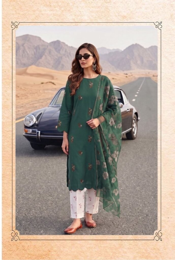 Chiffon Dupatta Pakistani Suit – Bottle Green