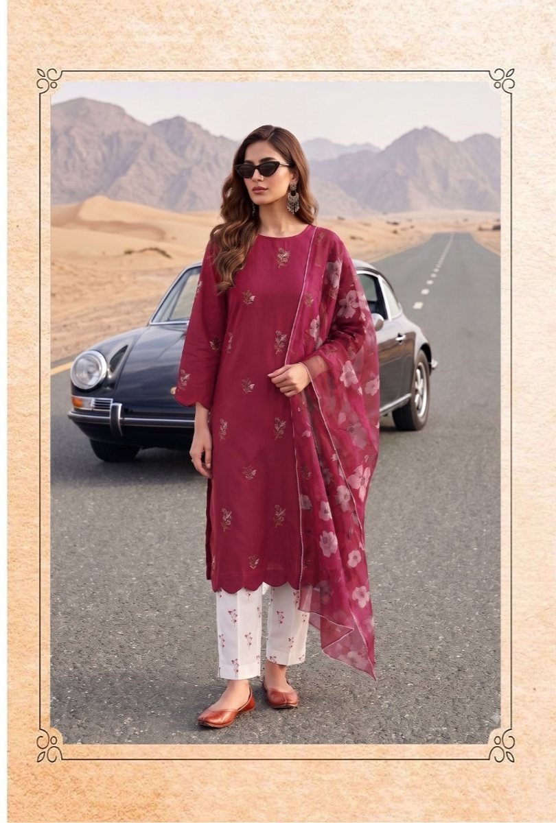 Chiffon Dupatta Pakistani Suit – Rani Magenta