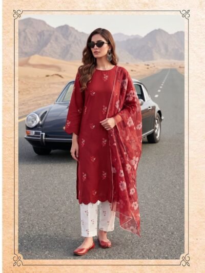 Chiffon Dupatta Pakistani Suit – Scarlet Red