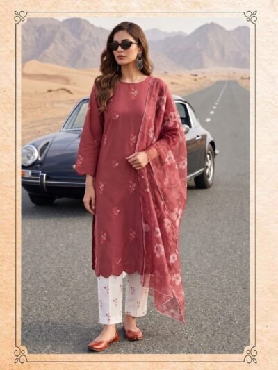 Chiffon Dupatta Pakistani Suit – Dusty Rose