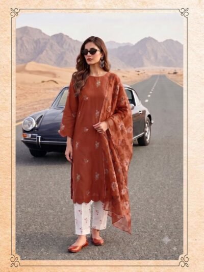 Chiffon Dupatta Pakistani Suit – Terracotta Rust