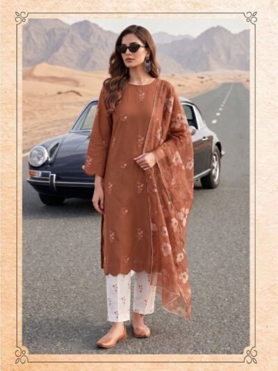 Chiffon Dupatta Pakistani Suit – Warm Tan