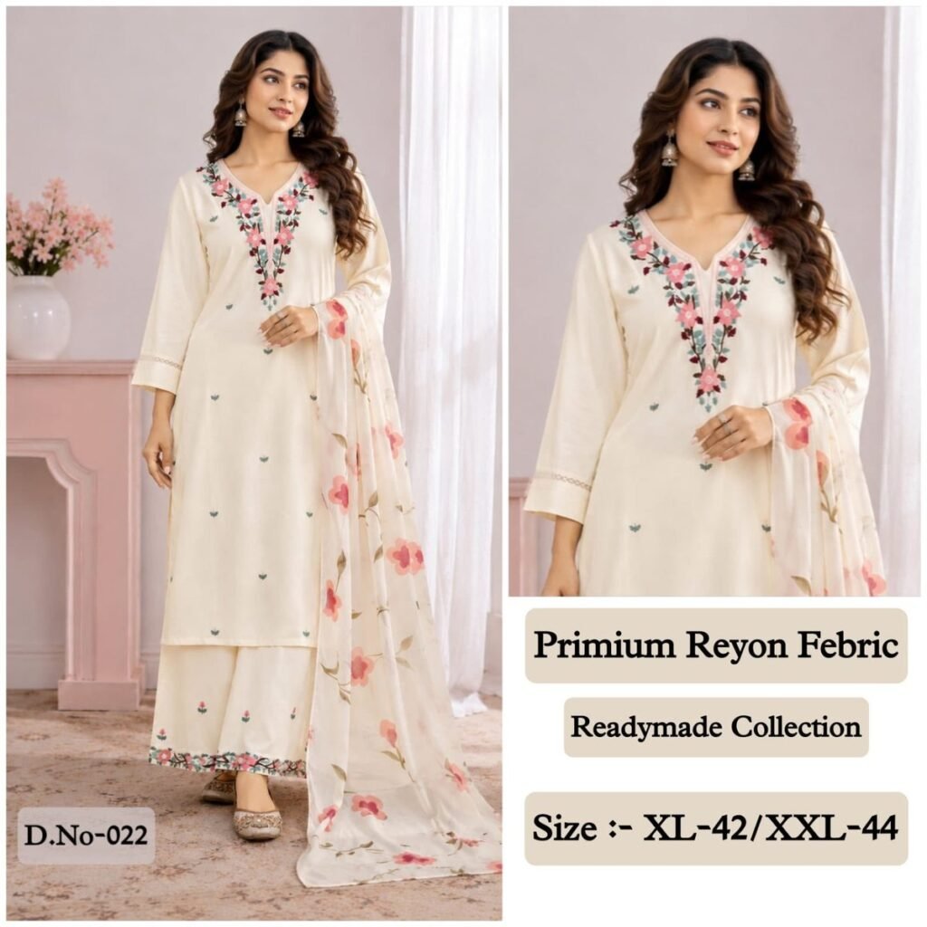 Premium Rayon 3Pc Set D.No-022 – Blush Floral