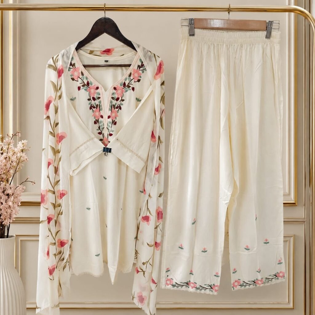 Premium Rayon 3Pc Set D.No-022 – Blush Floral