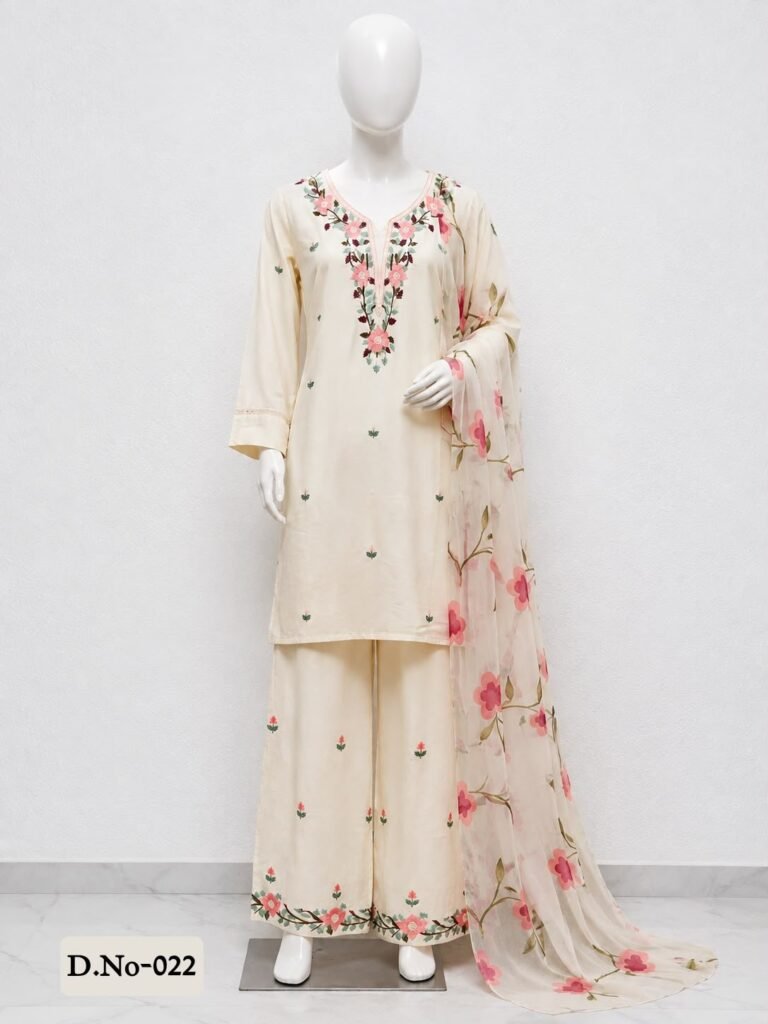 Premium Rayon 3Pc Set D.No-022 – Blush Floral