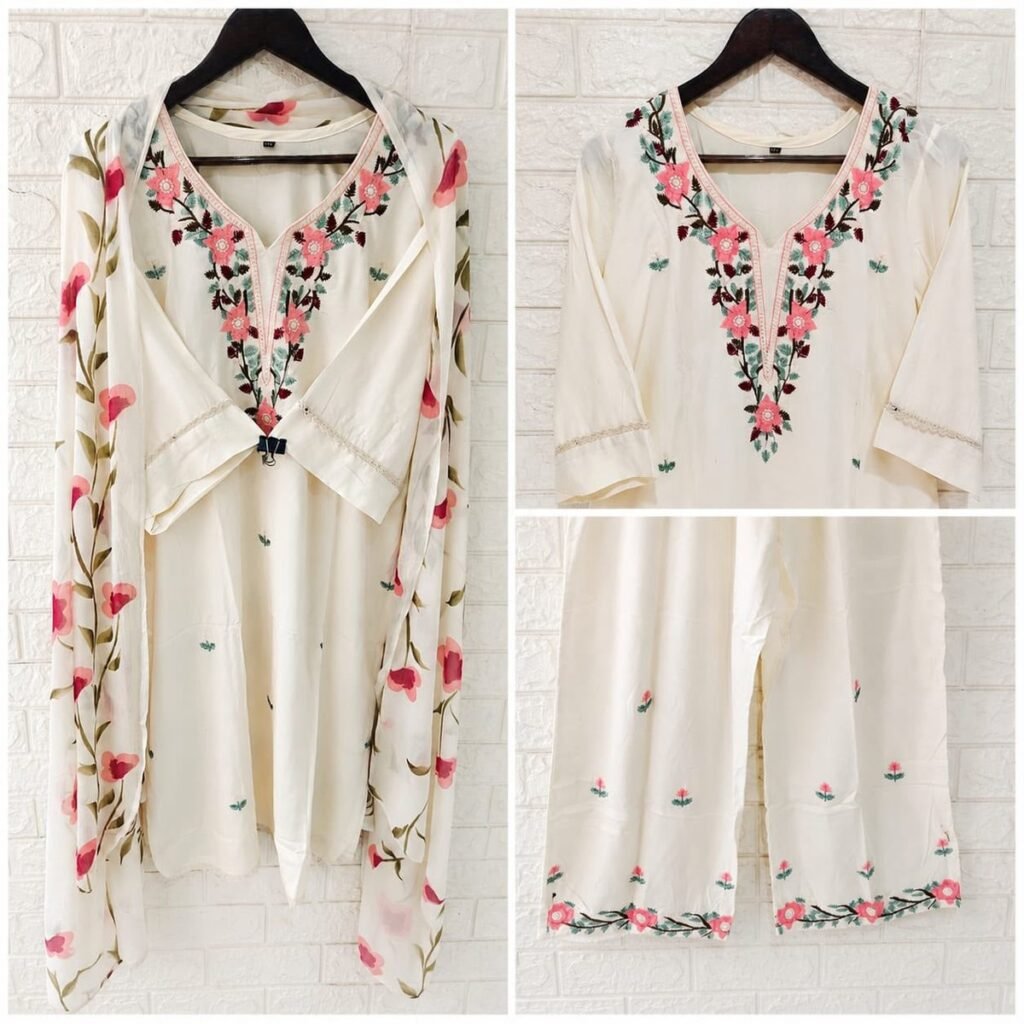 Premium Rayon 3Pc Set D.No-022 – Blush Floral
