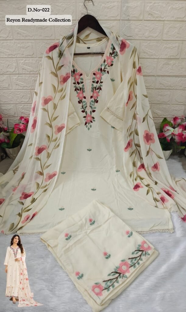 Premium Rayon 3Pc Set D.No-022 – Blush Floral