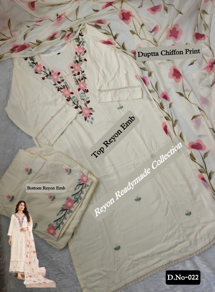 Premium Rayon 3Pc Set D.No-022 – Blush Floral