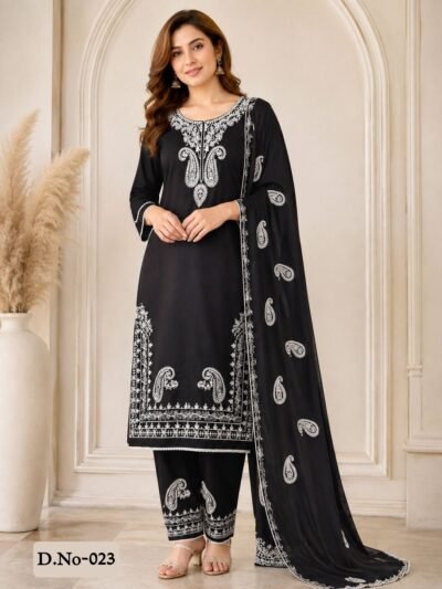 Premium Rayon 3Pc Set D.No-023 – Black Paisley