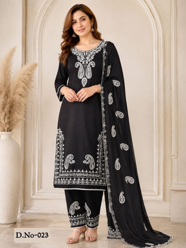 Premium Rayon 3Pc Set D.No-023 – Black Paisley