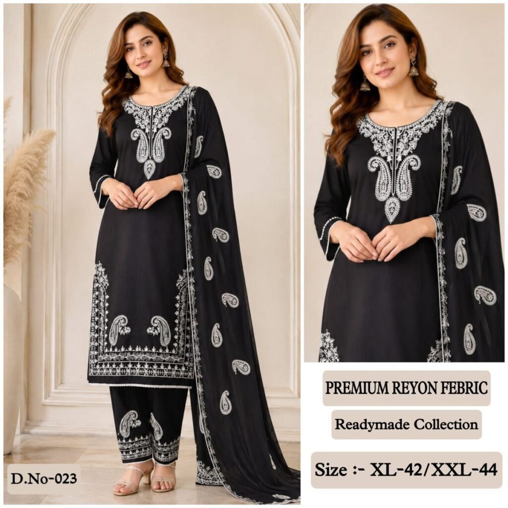 Premium Rayon 3Pc Set D.No-023 – Black Paisley