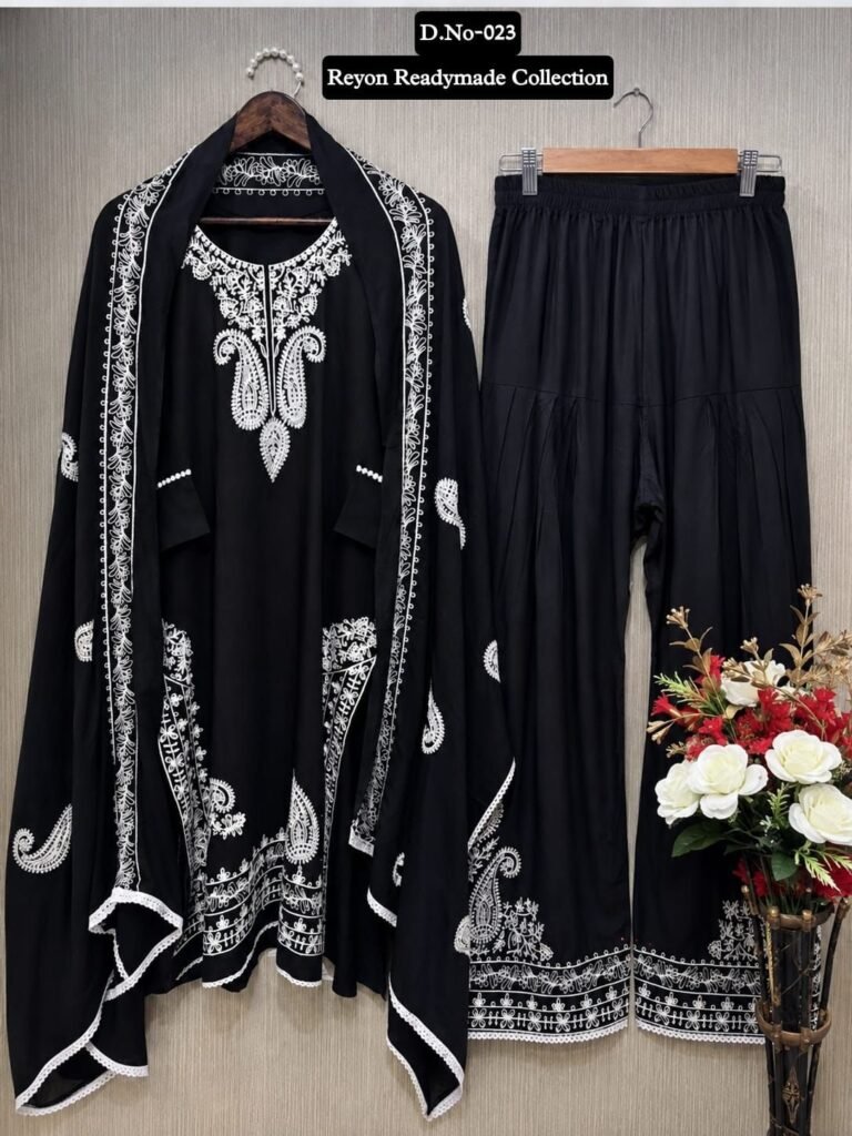 Premium Rayon 3Pc Set D.No-023 – Black Paisley