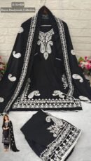 Premium Rayon 3Pc Set D.No-023 – Black Paisley