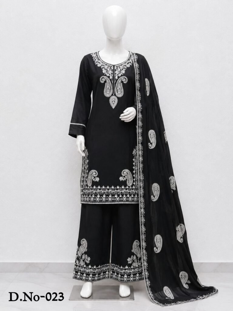 Premium Rayon 3Pc Set D.No-023 – Black Paisley