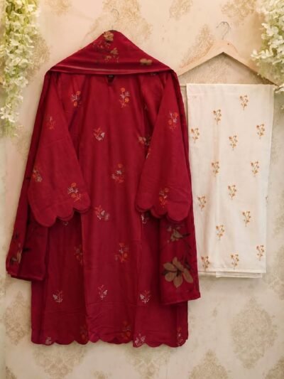 Embroidered Kurta Cord-Set – Deep Maroon