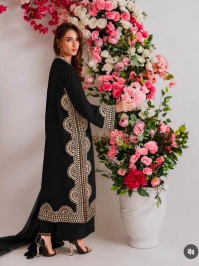 Scalloped Border Straight Suit – Midnight Black