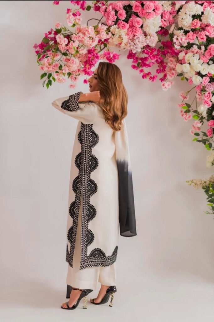 Scalloped Border Straight Suit – Midnight Black