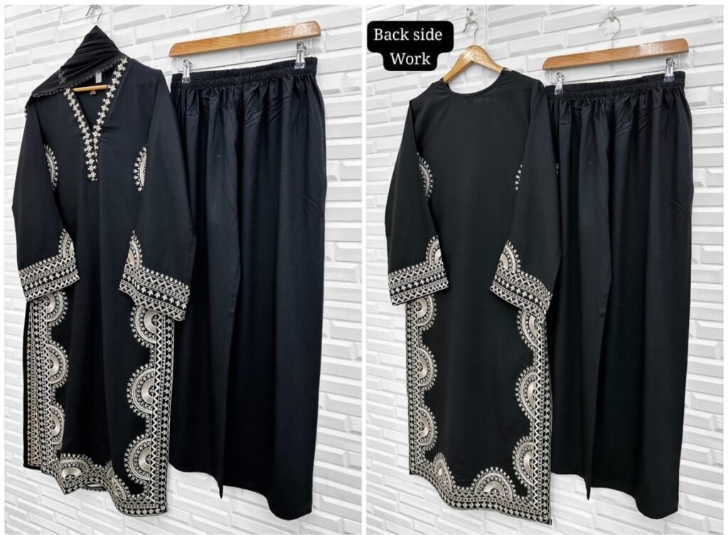 Scalloped Border Straight Suit – Midnight Black