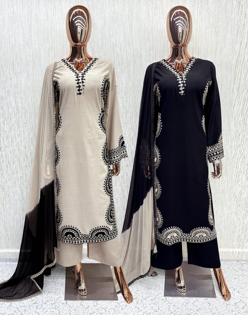 Scalloped Border Straight Suit – Midnight Black