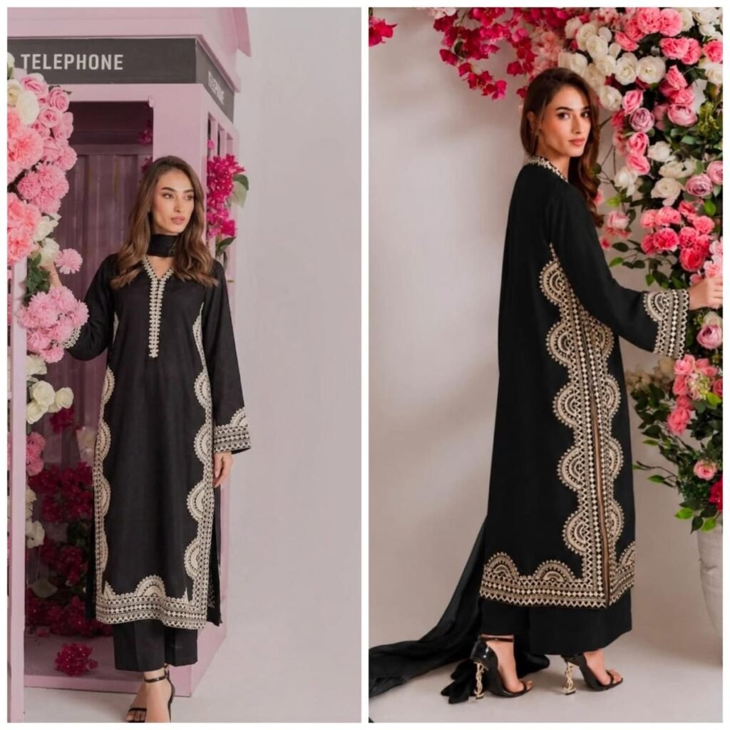 Scalloped Border Straight Suit – Ivory Cream